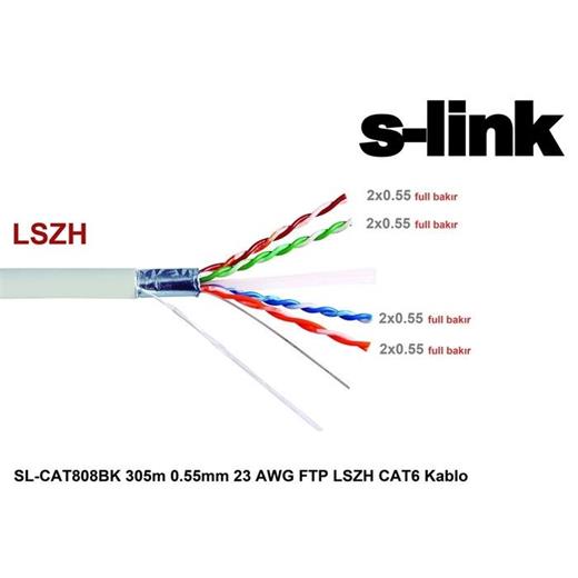 S-Link Sl-Cat808Bk Cat6 305M 0.55M 23Awg Full Bakır Ftp Lszh Cat6 Kablo(Kablo Cat6 Sl-Cat808Bk)