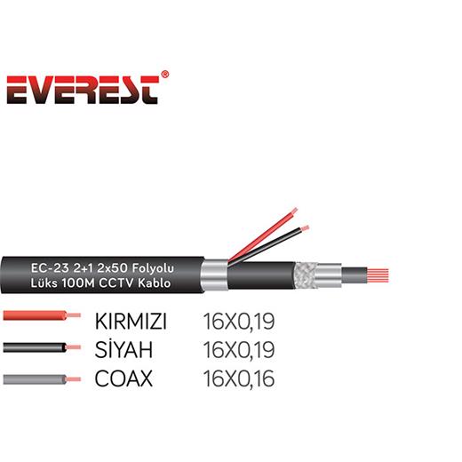 Everest Ec-23 2+1 2X50 Folyolu Lüks 100M Cctv Kabl(Kablo Gv Everest Ec-23)