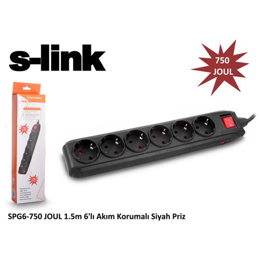 S-Link Spg6-750 Joul 1.5M 6Lı Akım Korumalı Siyah Priz(Kablo P S-Link Spg6-750)