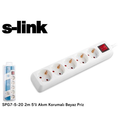 S-Link Spg7-5-20 2M 5Li Akım Korumalı Beyaz Priz(Kablo P S-Link Spg7-5-20)