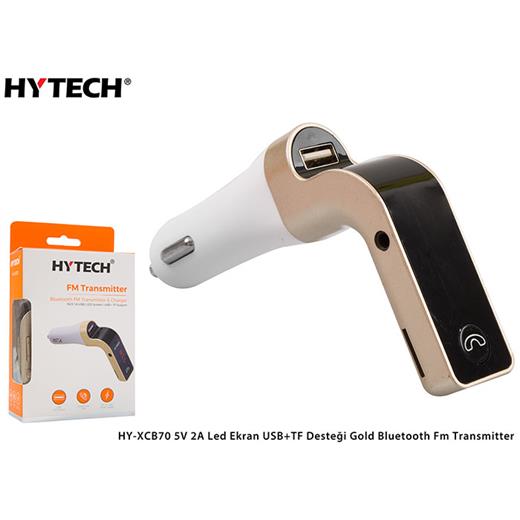 Hytech Hy-Xcb70 5V 2.1A Led Ekran Usb+Tf Desteği Altın Renkli Bluetooth Fm Transmitter(Mp3 Trans Hy-Xcb70 Altın)