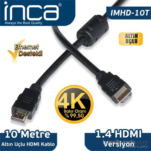 Inca Imhd-10T 10M 4K 1,4 V 3D Altın Uçlu Hdmı Kablo(Kablo Hdmı Inca Imhd-10T)
