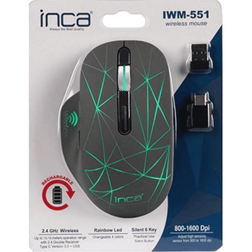 Inca Iwm-551 Kablosuz Usb+Type C Şarj Edilebilir 1600Dpi Mouse Sessiz(Mou Inca Iwm-551)