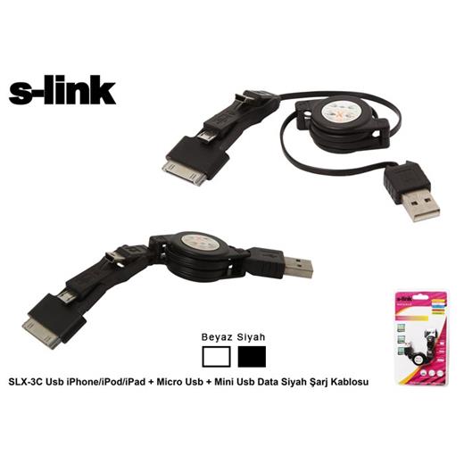 S-Link Slx-3C Wh Mini-Micro Usb+İpad-İphone 4-3Gs Kablosu(Tel K Iph Slx-3C Wh)