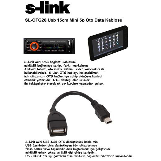 S-Link Sl-Otg20 Mini 5P To Otg Usb Dişi Data Kablosu Tablet Pc İçin(Tel K Mıc Sl-Otg20)