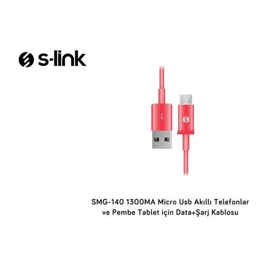S-Link Smg-140 1.3A Micro Usb Pembe Data+Şarj Kablosu(Tel K Mıcş Smg-140 P)