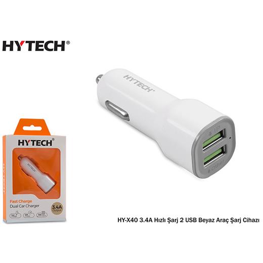 Hytech Hy-X40 3.4A Hızlı Şarj 2 Usb Beyaz Araç Şar(Tel Kş Hy-X40 Beyaz)