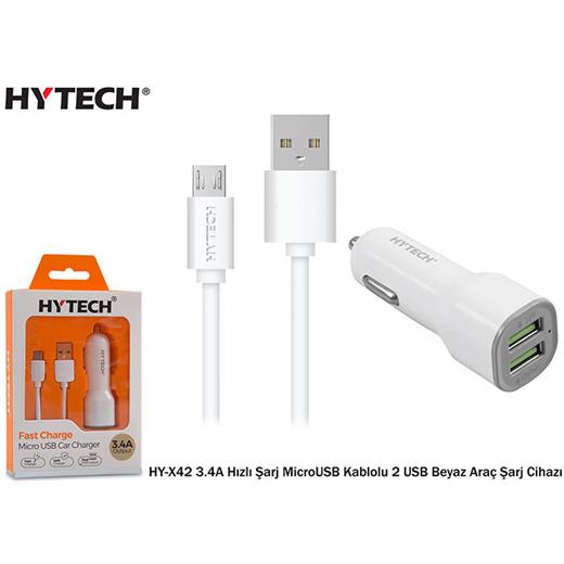 Hytech Hy-X42 3.4A Hızlı Şarj Microusb Kablolu 2 U(Tel Kş Hy-X42 Beyaz)