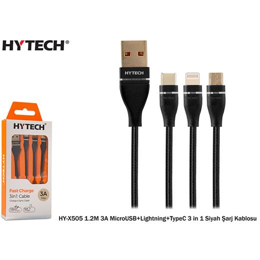 Hytech Hy-X505 1.2M 3A Microusb+Lightning+Typec 3 (Tel Kş Hy-X505 Siyah)