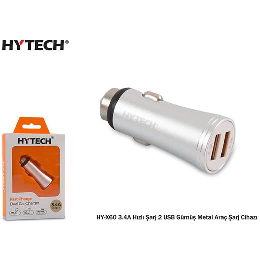 Hytech Hy-X60 3.4A Hızlı Şarj 2 Usb Gümüş Metal Ar(Tel Kş Hy-X60 Gümüş Meta)