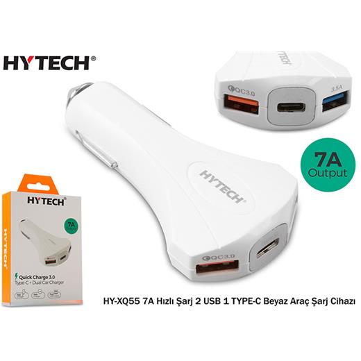 Hytech Hy-Xq55 7A Hızlı Şarj 2 Usb 1 Type-C Beyaz (Tel Kş Hy-Xq55 Beyaz)