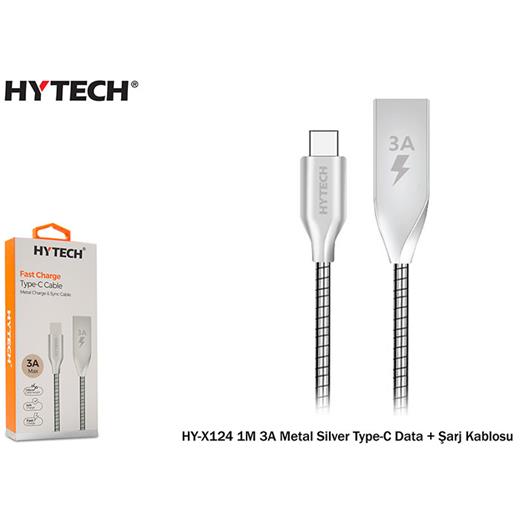 Hytech Hy-X124 1M 3A Metal Silver Type-C Data(Tel Kş Hytech Hy-X124)