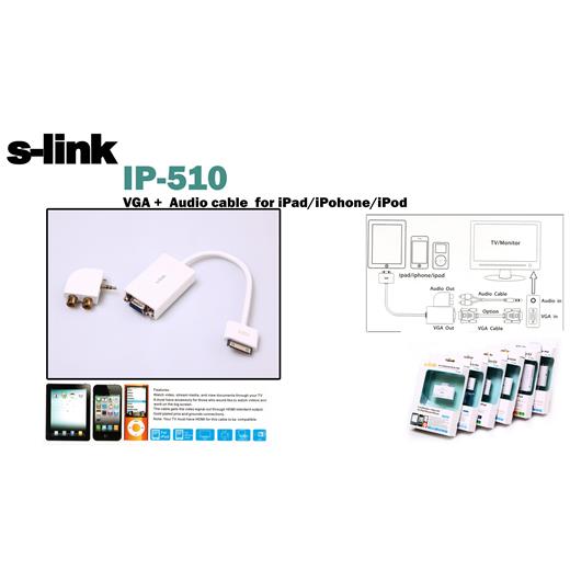 S-Link Ip-510 Ipad To Vga Ve Audio Adaptör(Tel Kş S-Link Ip-510)