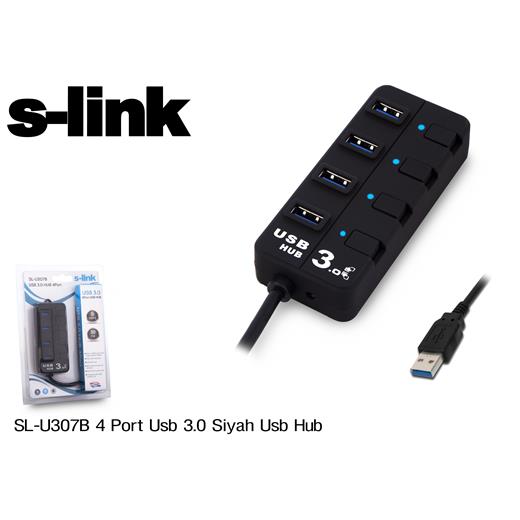 S-Link Sl-U307B Siyah 4 Port 3.0 Usb Çoklayıcı(Usb Hub S-Link Sl-U307B)