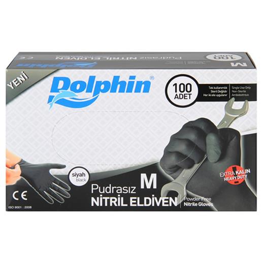 Dolphin Nitril Eldiven Pudrasız Siyah Medium Extra Kalın(Dolphin Mua Pudrasız M)