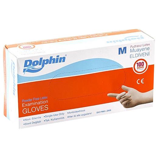 Dolphin Muayene Latex Pudrasız Medium 100Lü Eldiven(Dolphin Muapudrasız M)