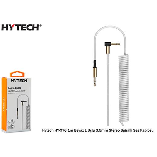 Hytech Hy-X76 1M Beyaz L Uçlu 3.5Mm Stereo Spiralli Ses Kablosu(Kablo Str Hy-X76 Beyaz)
