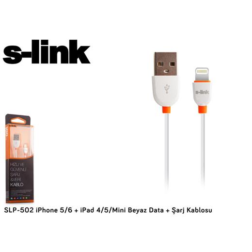 S-Link Slp-502 Beyaz Data Şarj Kablosu İphone 5-6 İpad 4-5-Mini(Tel K Ş S-Link Slp-502)