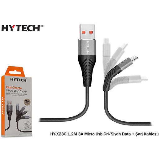 Hytech Hy-X230 1.2M 3A Micro Usb Gri-Siyah(Tel Kş Hy-X230 Gri-Siyah)