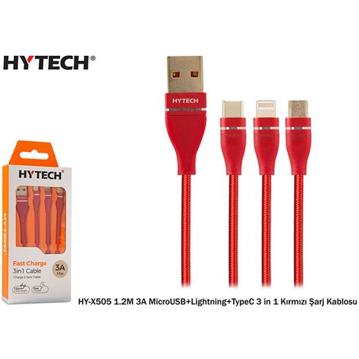 Hytech Hy-X505 1.2M 3A Microusb+Lightning+Typec 3 (Tel Kş Hy-X505 Kırmızı)