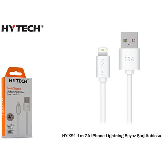 Hytech Hy-X91 1M 2A İphone Lightning Beyaz Şarj Kablosu(Tel Kş Hy-X91 Beyaz)
