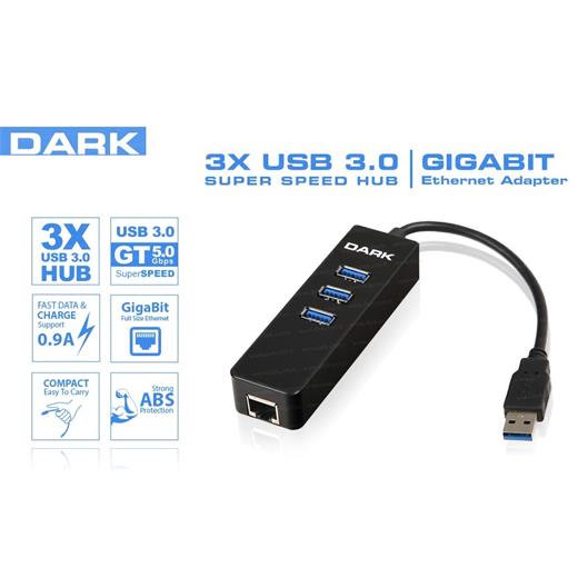 Dark Dk-Ac-Usb330Gl Gıgabıt Ethernet Gırıslı 3 Port Usb3.0(Usb Hub Dk-Ac Usb330Gl)