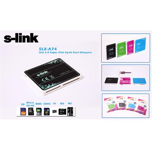 S-Link Slx-A74 Usb 2.0 İnce Tasarım Siyah Kart Oku(Usb Reader S-Link Slxa74)
