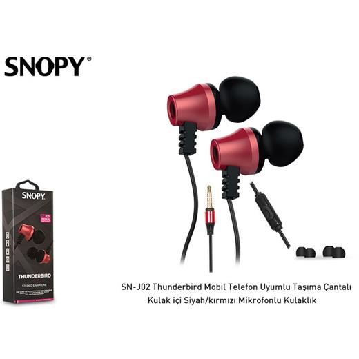 Snopy Sn-J02 Thunderbird Mobil Telefon Uyumlu  Kulak İçi Siyah-Kırmızı Mikrofonlu Kulaklık(005.Snopy Sn-J02 Siyah-K)