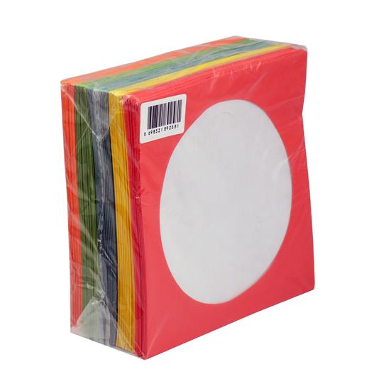 Cd&Dvd Zarfı Renkli 80Gr 100 Lü Paket Pencereli (Kırmızı,Sarı,Yeşil,Mavi,Turuncu)(Cd Zarf Elba Renkli)