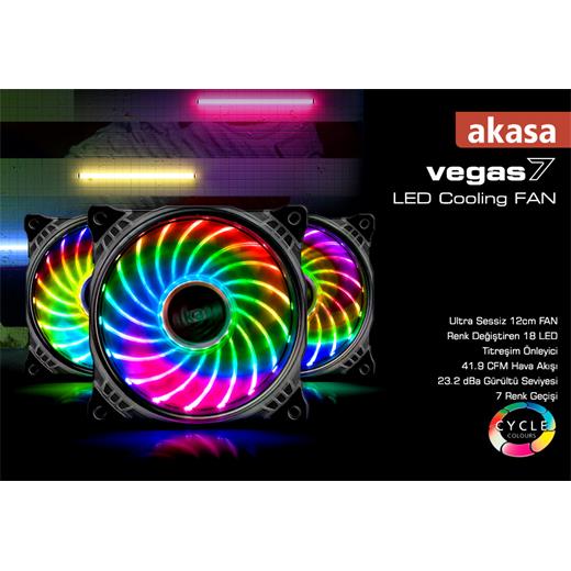 Akasa Vegas 7 Renkli 18 Ledli 12Cm Özel Tasarım (Fan Kasa Ak Fn092)